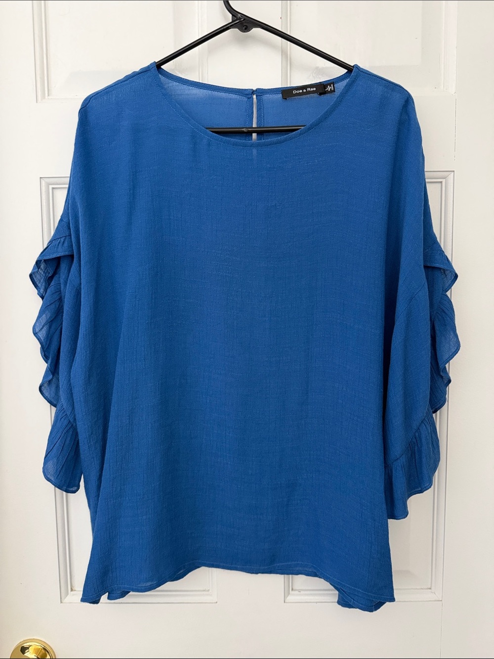 Doe & Rae Blue Ruffle Sleeve Blouse